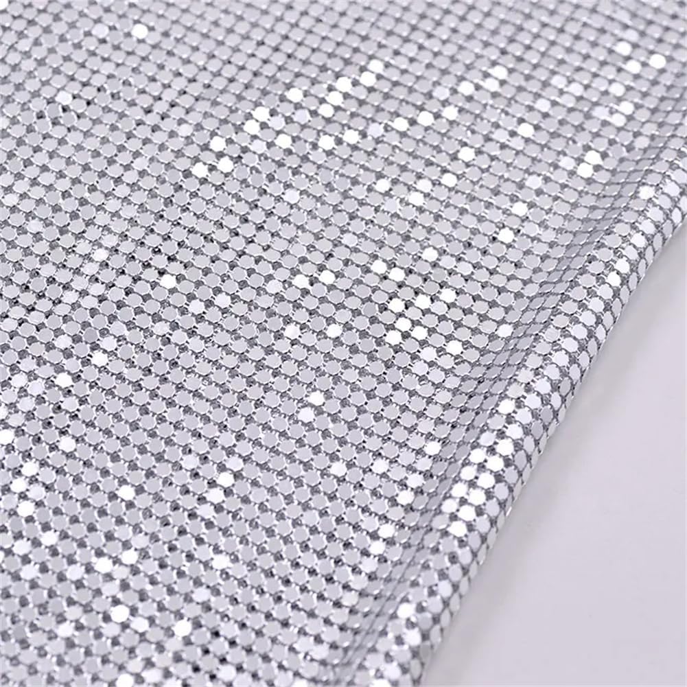 45 * 150Cm Shiny Rainbow Aluminum Mesh Rhinestone Fabric Sewing Metal Trim Crystal Ribbon Silver