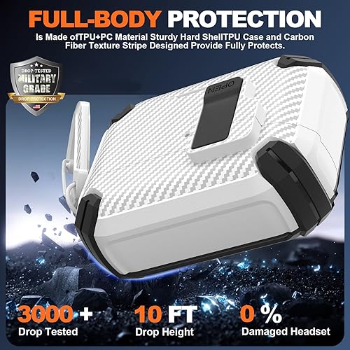 Miniatura 3 de Maxjoy Funda para AirPods Pro 3 2025 con bloqueo automático MagSafe, compatible con Apple AirPod Pro de 3 generación (blanco de fibra de carbono,