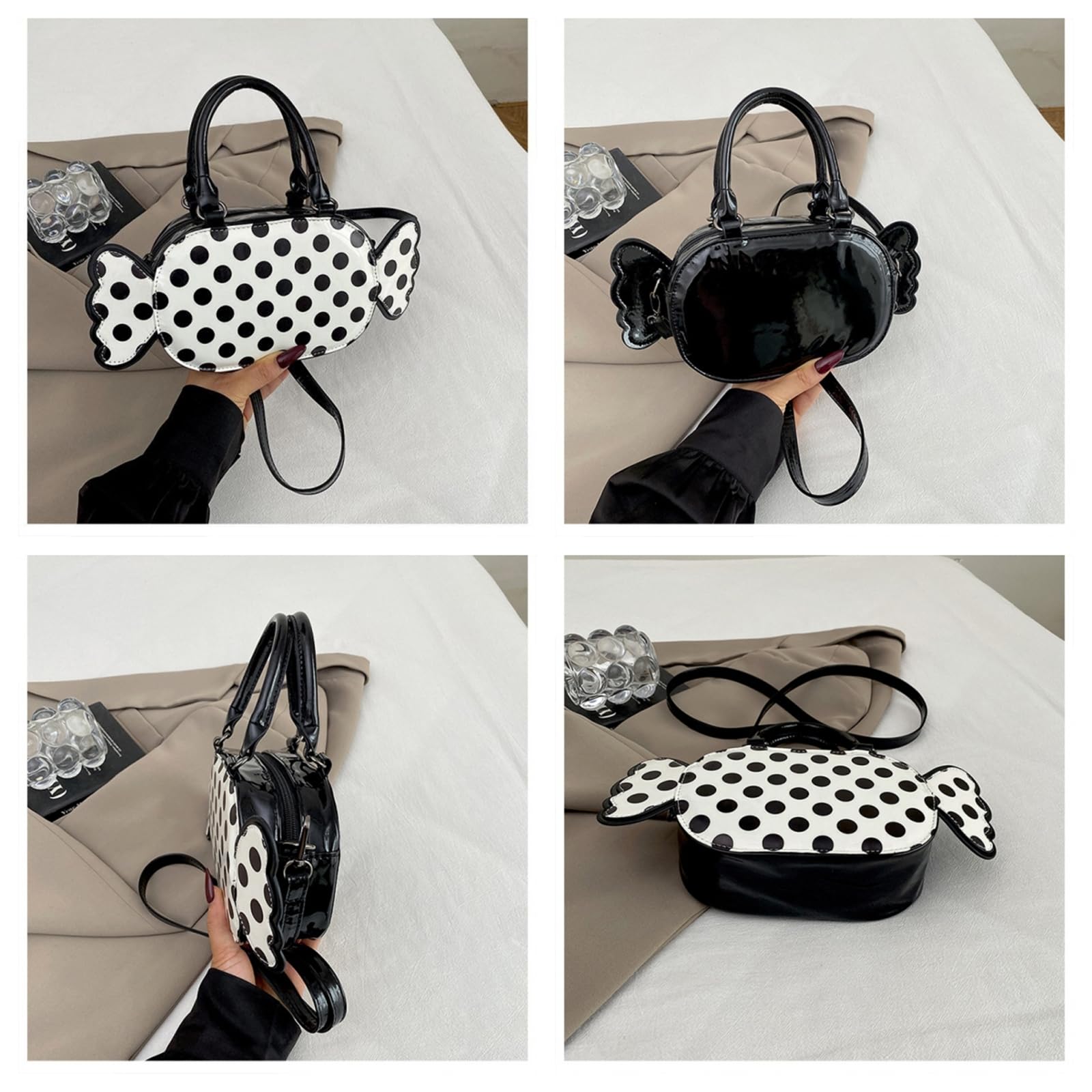 Borsa Elegante A Tracolla da Donna Pois Mano E di Grande capacità-Bianco