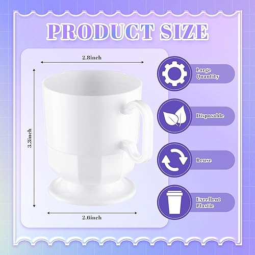 Miniatura 2 de Dandat 50 tazas de café de plástico duro, taza de té con asa, taza de café desechable de 8 onzas, taza de café reutilizable a granel para fiesta de
