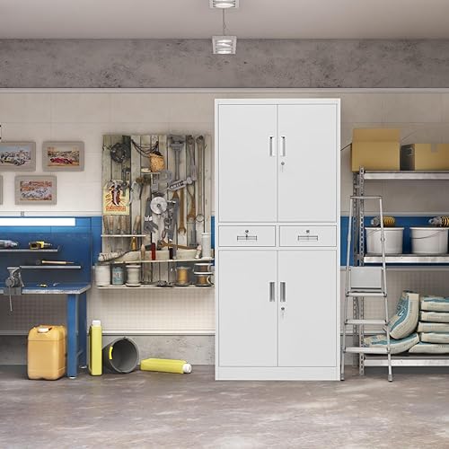 Miniatura 72 de Armario de almacenamiento de metal con puertas con cerradura y 2 estantes ajustables, gabinetes de metal de 71 pulgadas de alto, armarios de garaje,