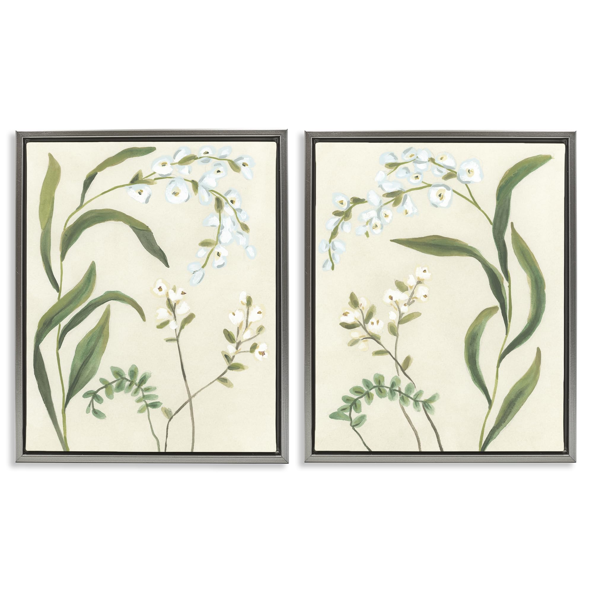 Stupell Industries Luster Gray (Matte) 'Vintage Snowdrop Stems'| 2Pc Floating Frame Art Set 2