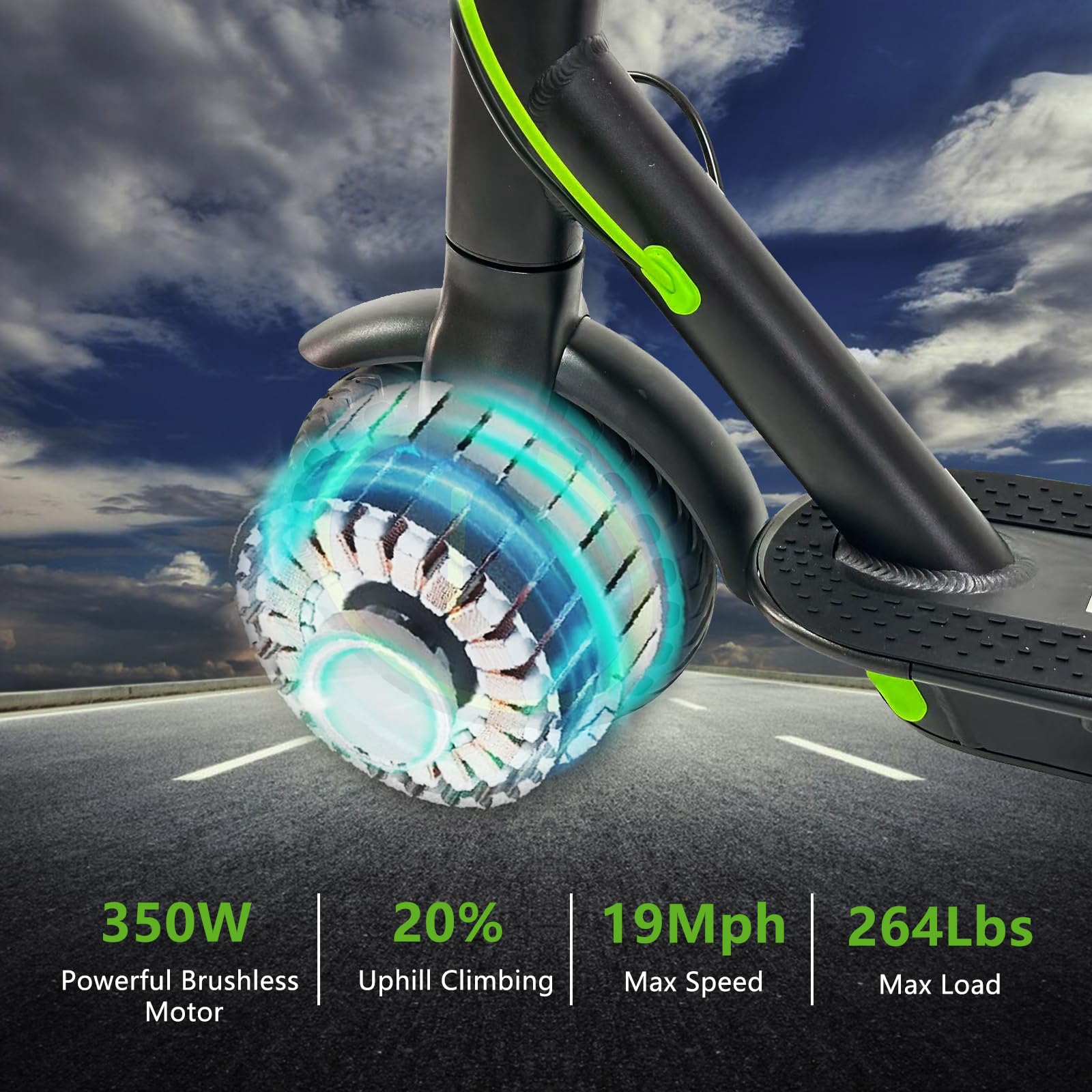 Electric Scooter for Adults, Folding E Scooter with 350W/500W Motor 15Mph/19 Mph Top Speed 15/21 Miles Long Range, 8.5'' Solid Tires Commuting Motorized Kick Scooters (Green-19MPH 21 Miles Range)