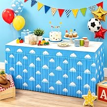 Blue Sky White Clouds Fringe Table Skirt Birthday Party Decorations, 2 PCS