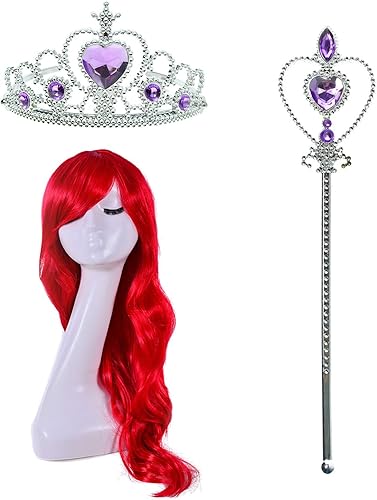 Miniatura 2 de Joy Join Disfraz de sirena de princesa para niñas pequeñas con peluca corona Rojo