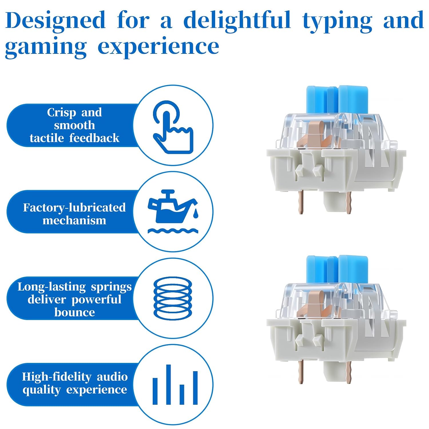 45 PCS Mechanical Keyboard Switches 3 Pin Blue Clicky Switches Dustproof Keyboard Clicker Keys Replacement for Gaming Keyboards