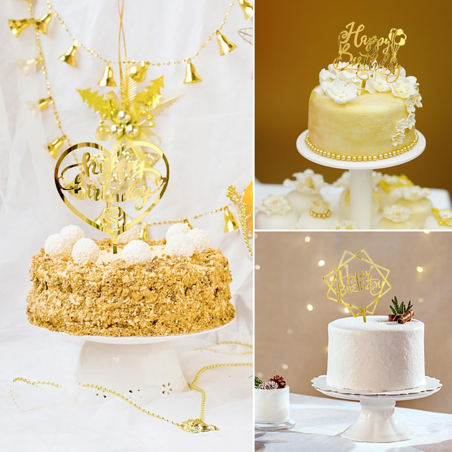 10 Pezzi Toppers Per Torta Happy Birthday in Oro Decorazioni Per