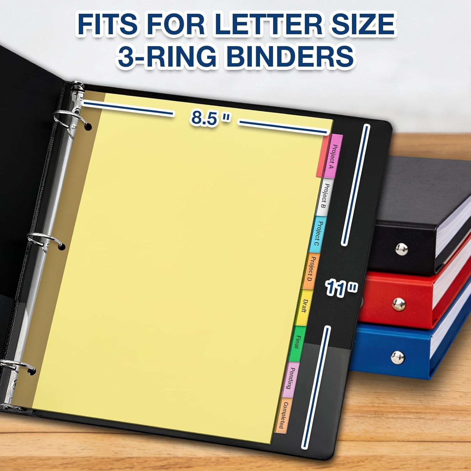 H4D 200 Pack Insertable Binder Dividers with 8 Tabs, Multicolor Tab Dividers for 3-Ring Binder, Gold-Reinforced Holes, Letter Size