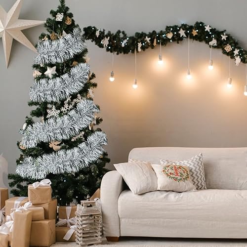 Miniatura 3 de DearHouse Guirnalda de Navidad de oropel plateado de 40 pies, serpentinas metálicas, decoración de árbol de Navidad, suministros de fiesta de