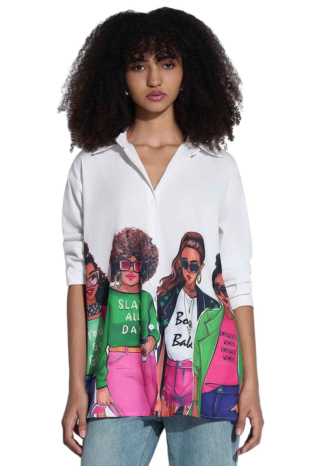 SHOWOFFFF Edition Women's Graphic White Oversized Shirt-CHN-SH-001-8_White-P