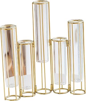 Hinged Flower Vase, Test Tube Vase Set with Stand, Hinged Plant Vases Glass Vase, for Home Table Centerpiece