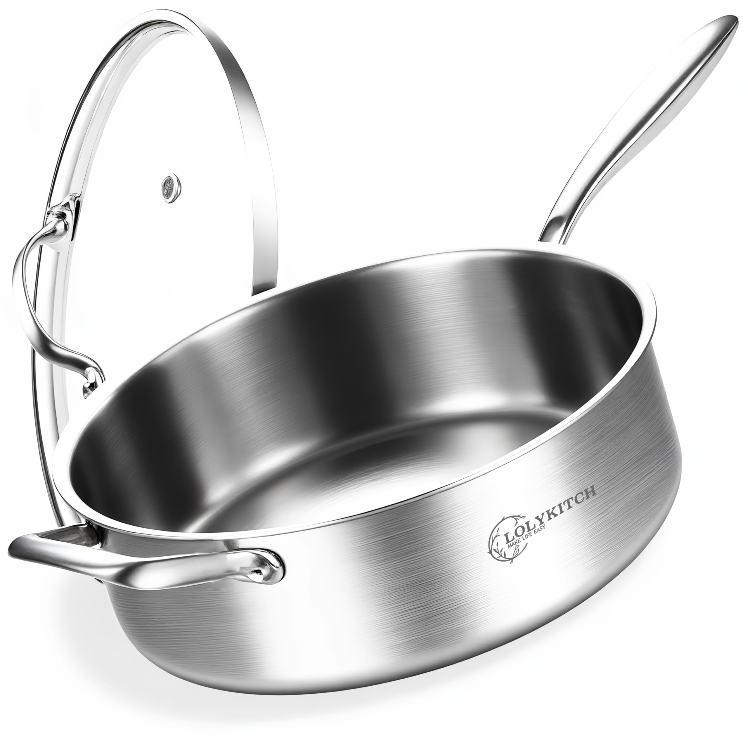 LOLYKITCH 7 Qt Tri-Ply Stainless Steel Sauté Pan