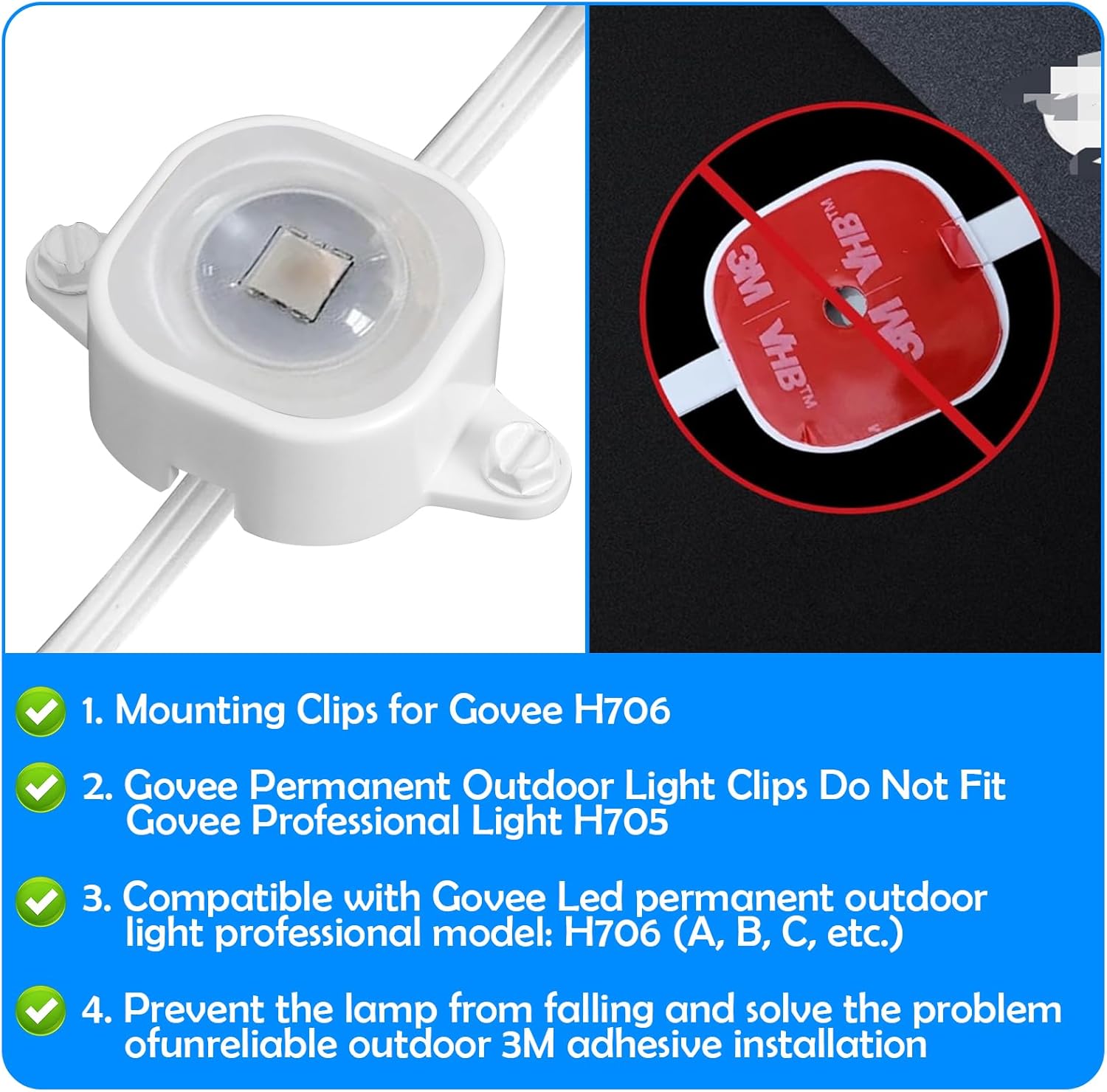 100 Set White Lights Mounting Clips for Govee Permanent Outdoor Lights,Compatible with Govee PRO H706 H806,Included 200 Adapter Screws