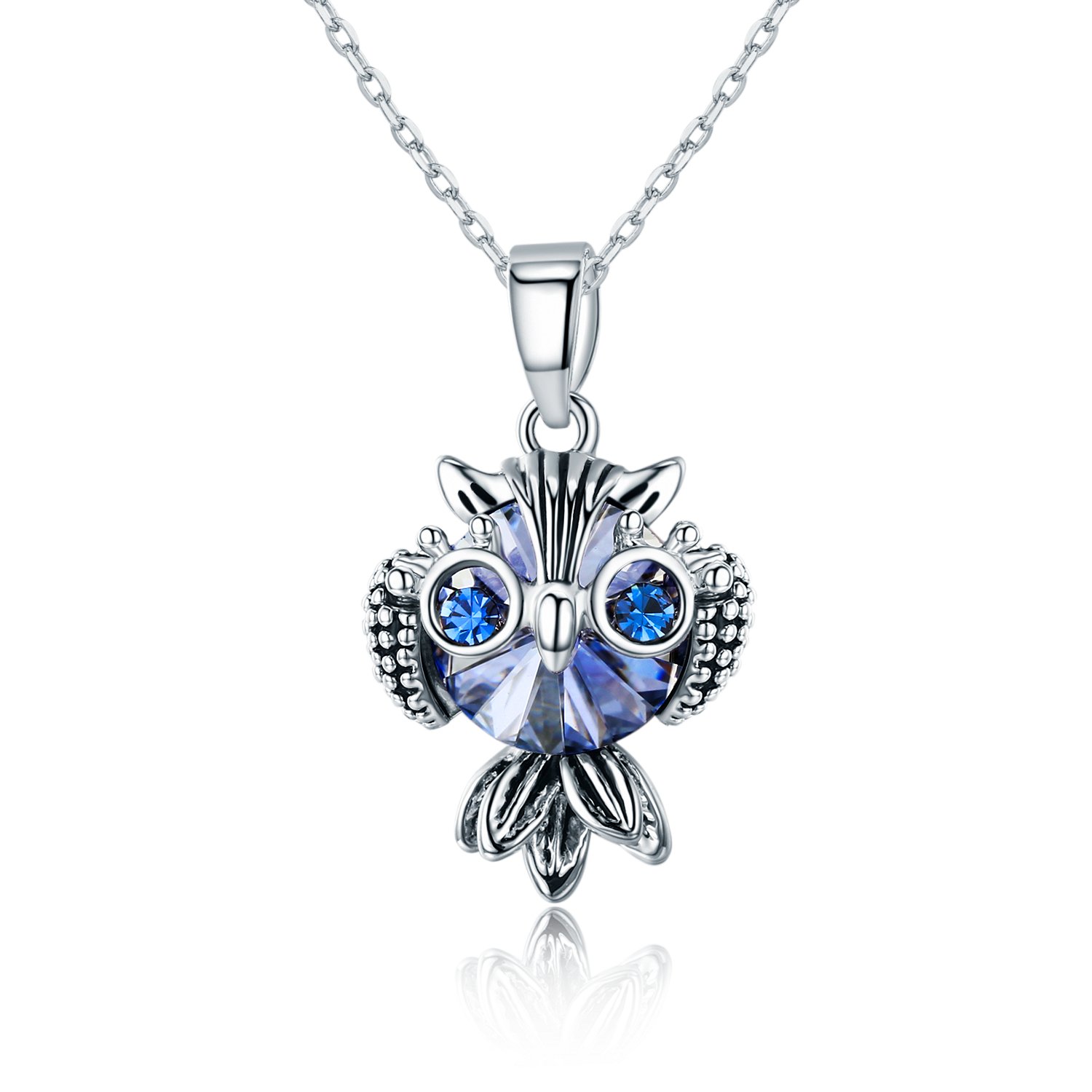 SBLINGBlue Owl Pendant Necklace Made with Swarovski Crystals (2.5 cttw)