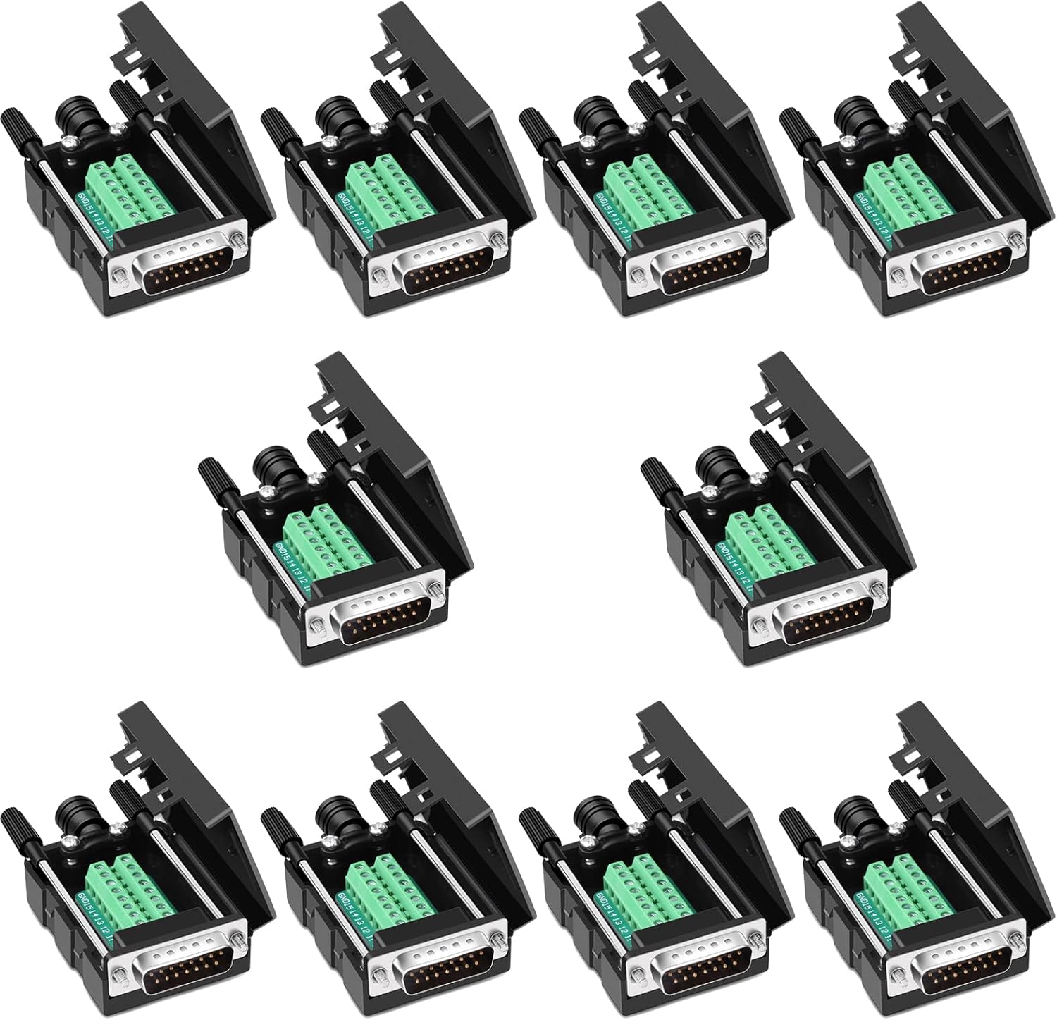 10PCS DB15 Solderless Male RS232 Serial Adapters, D-SUB 15Pin Port Terminal Breakout Board Connector with Case Accessories