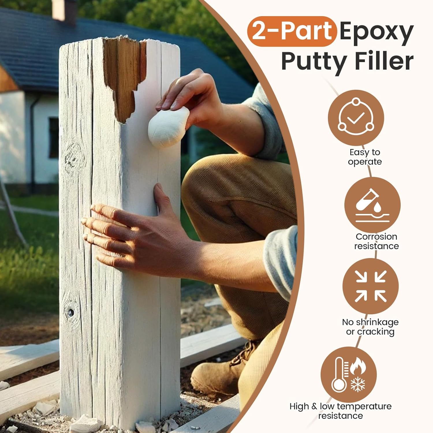 Boncart Epoxy Wood Putty, High Strength Filler Putty, Stainable 2-Part Epoxy Filler, 21.16 oz Structural Wood Repair Kit, Wooden Furniture Repair Kit for Damages (White)