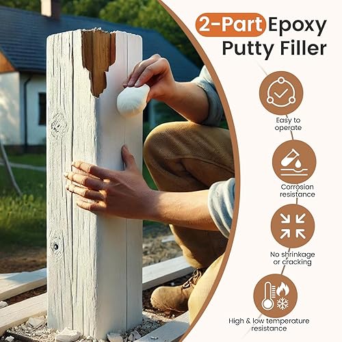 Miniatura 3 de Masilla epoxi para madera, masilla de alta resistencia, masilla epoxi teñible de 2 partes, kit de reparación estructural de madera de 21.16 oz, kit