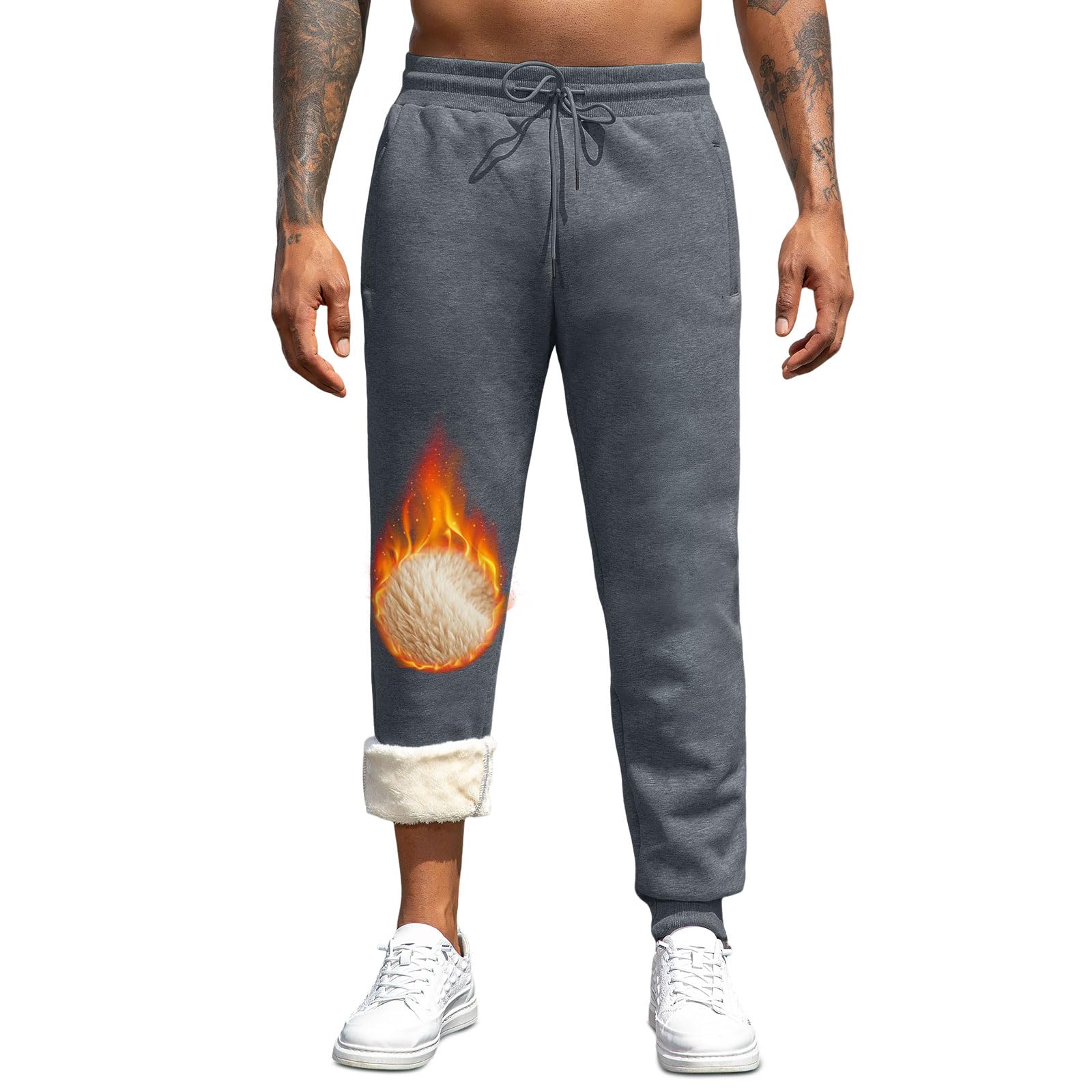 Vorvowry Pantaloni Tuta Uomo Invernali Caldo Felpati Pile Pantalone Termici Cotone Sportivi Joggers con Elastico in Vita Coulisse e Tasche