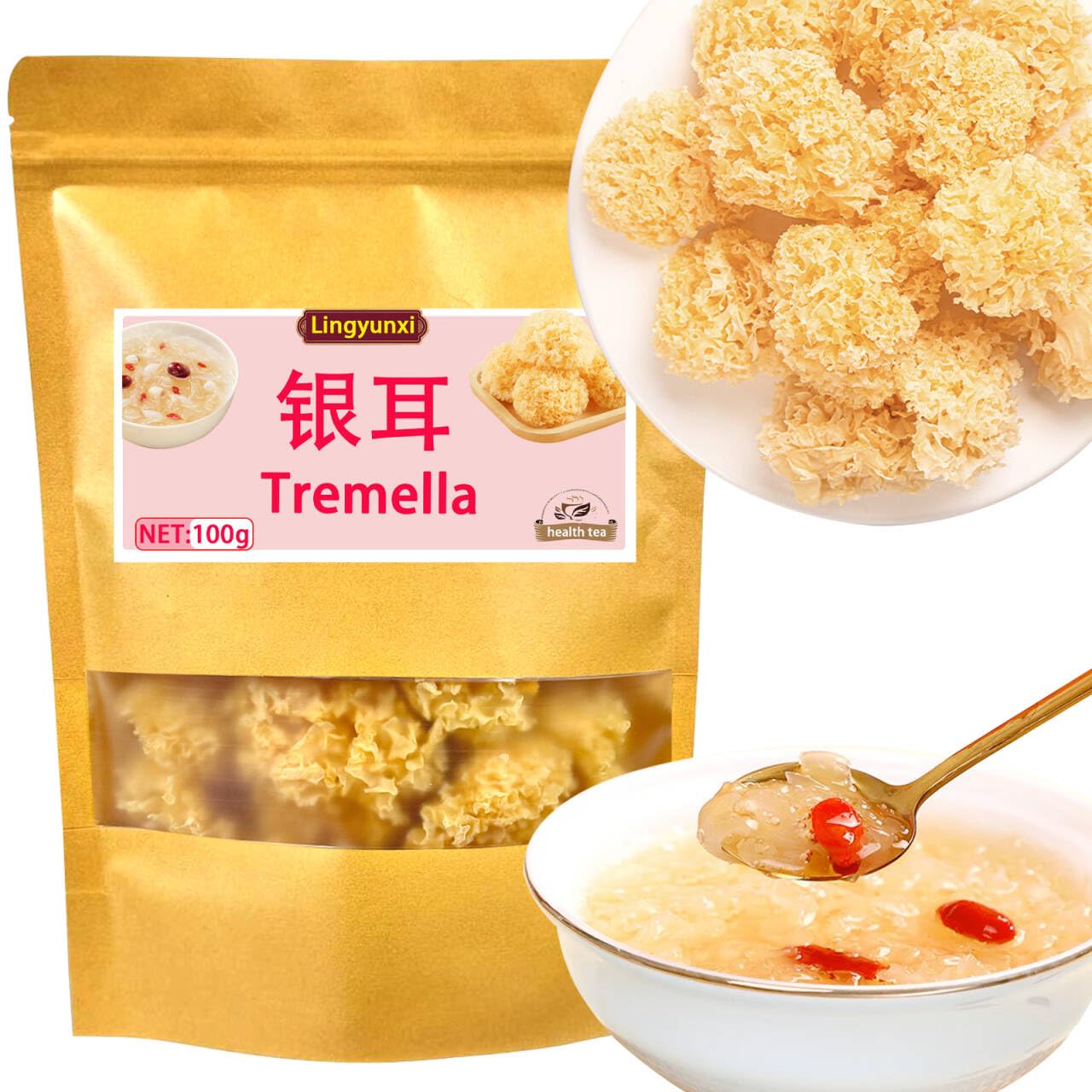 Lingyunxi White Snow Fungus Dried White Mushroom Rootless Woodear Premium Tremella Fuciformis Mushroom Make Cooking, Soups, Congee No Addition 银耳 雪耳 椴木银耳 特级 100g