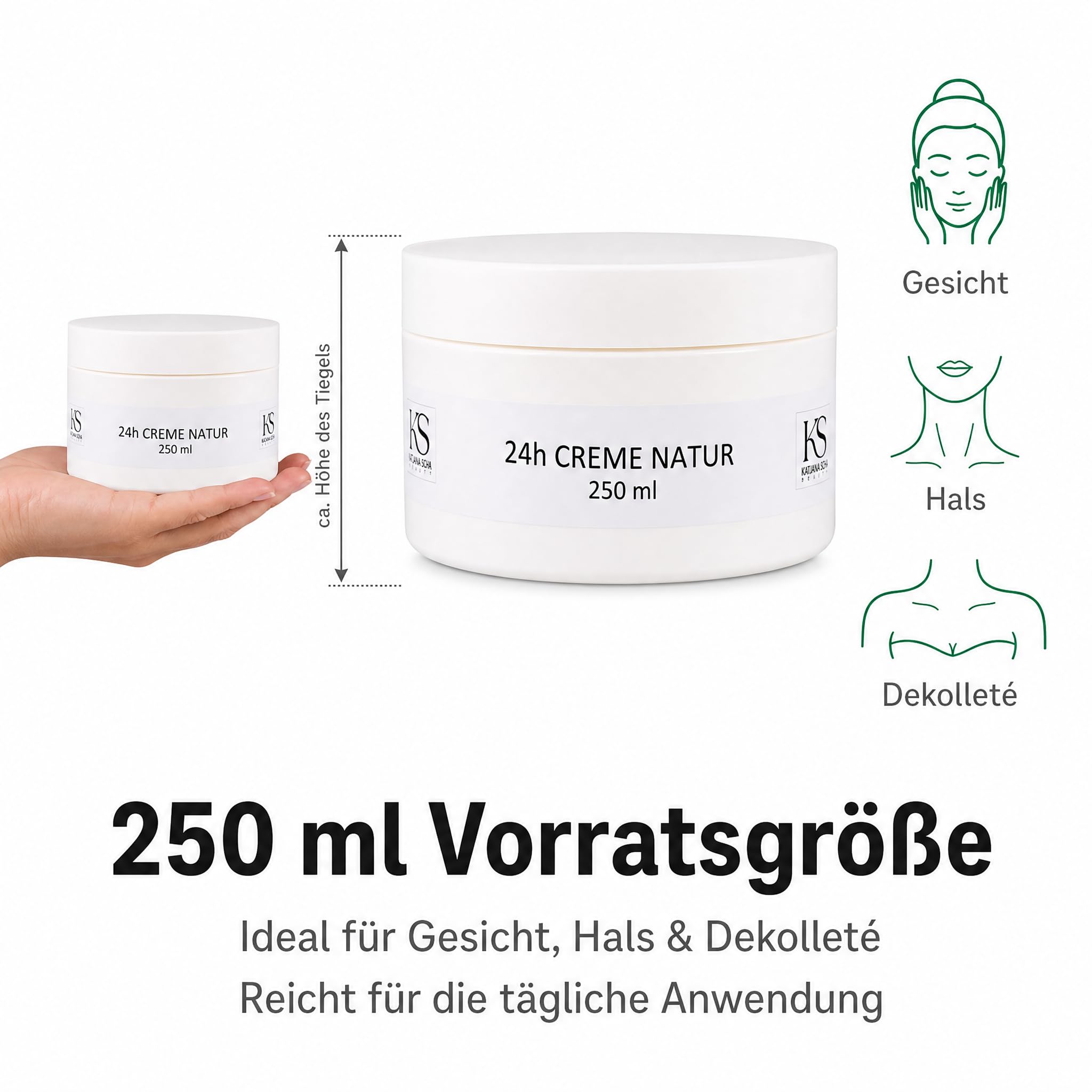 KS Beauty 24h Creme Natur – Tages- & Nachtcreme mit Aloe Vera, Kokosöl, Q10, Niacinamid & Vitamin E (250 ml)