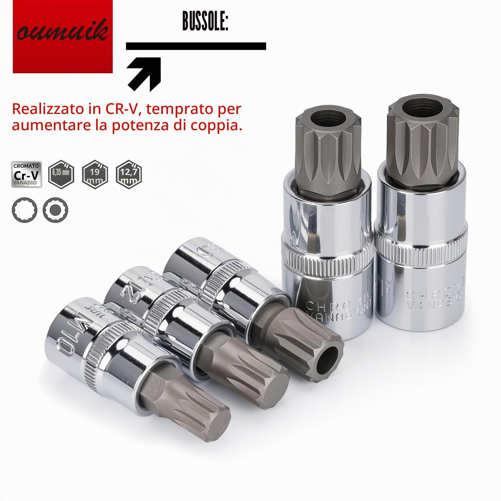 Set di 10 bussole scanalate M4 - M18 Torx Bit Set - Set di chiavi a bussola triple quadrate con custodia