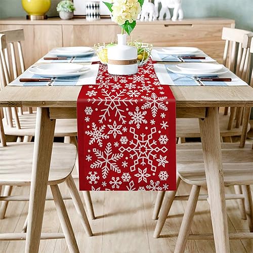 Miniatura 2 de Camino de mesa de copo de nieve de Navidad rojo para decoración del hogar, manualidades para cena familiar, fiestas, Acción de Gracias, Navidad y