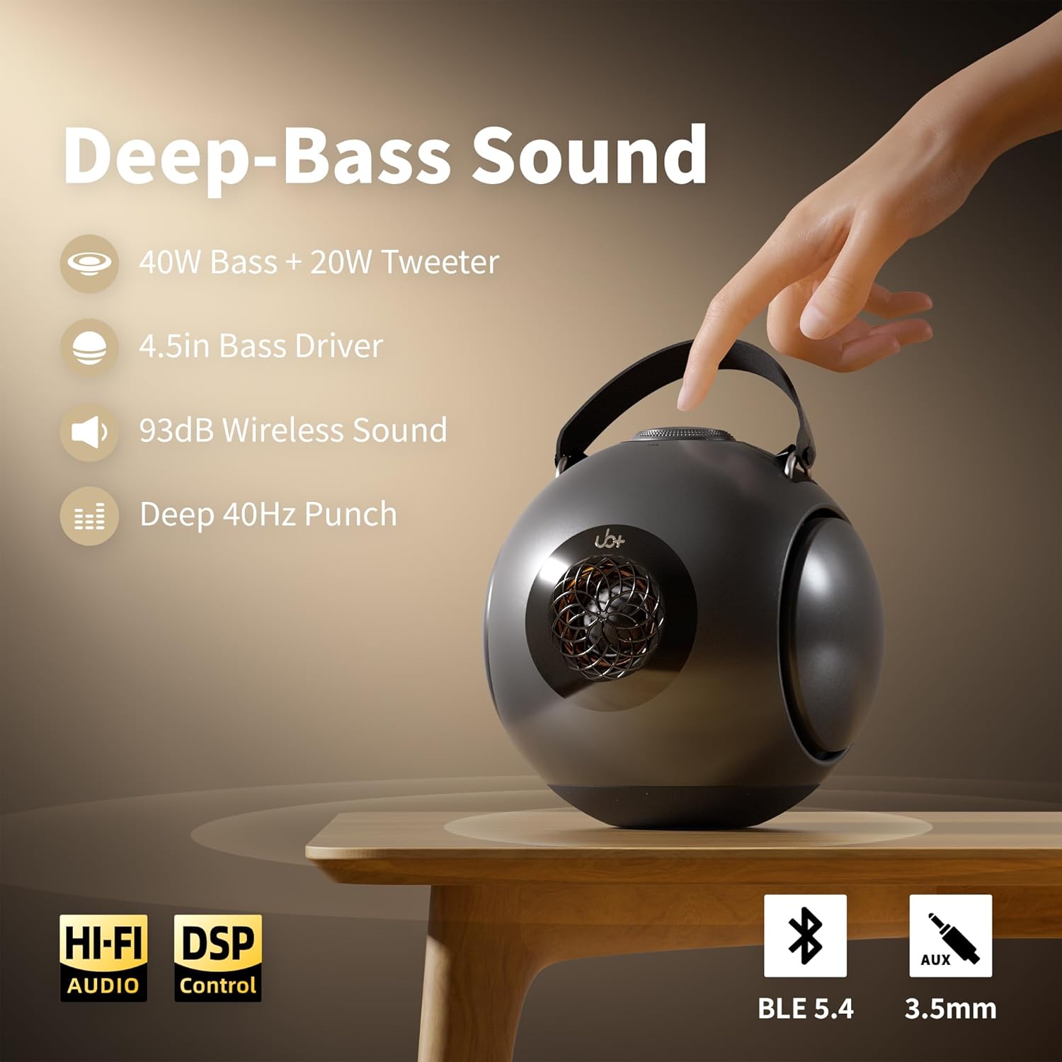 UB+ dB1 Double Bass Bluetooth Speaker | 40W Powerful Hi-Fi Sound with Extreme Deep Bass, 20H Playtime, IPX5 Waterproof & TWS (Satin Metallic Grey) - Premium Bass Boost Technology (Tripod Not Included) - Image 4