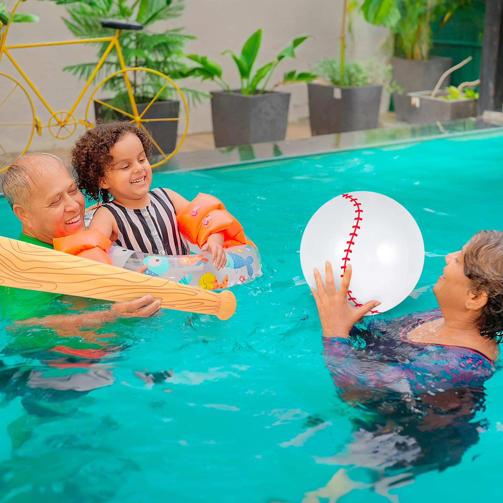 Juego de béisbol inflable de 3 piezas, pelota de playa de 11 pulgadas y bate inflable de 30 pulgadas, decoración de fiesta de playa para niños (amarillo) 6
