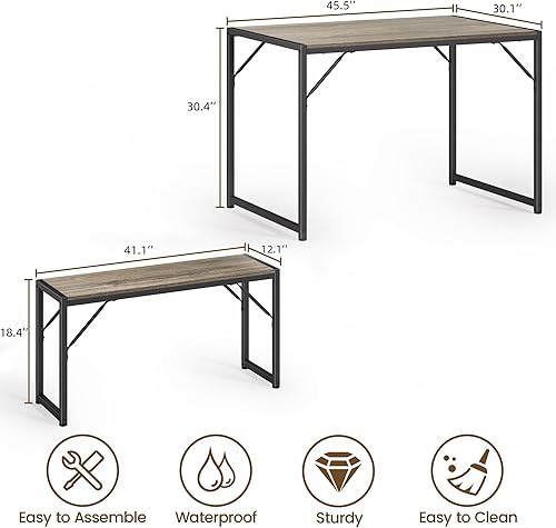 Miniatura 12 de Bealife Juego de mesa de comedor para 4 personas con marco de metal y tablero de MDF, mesa de cocina que ahorra espacio con 2 bancos, juego de mesa