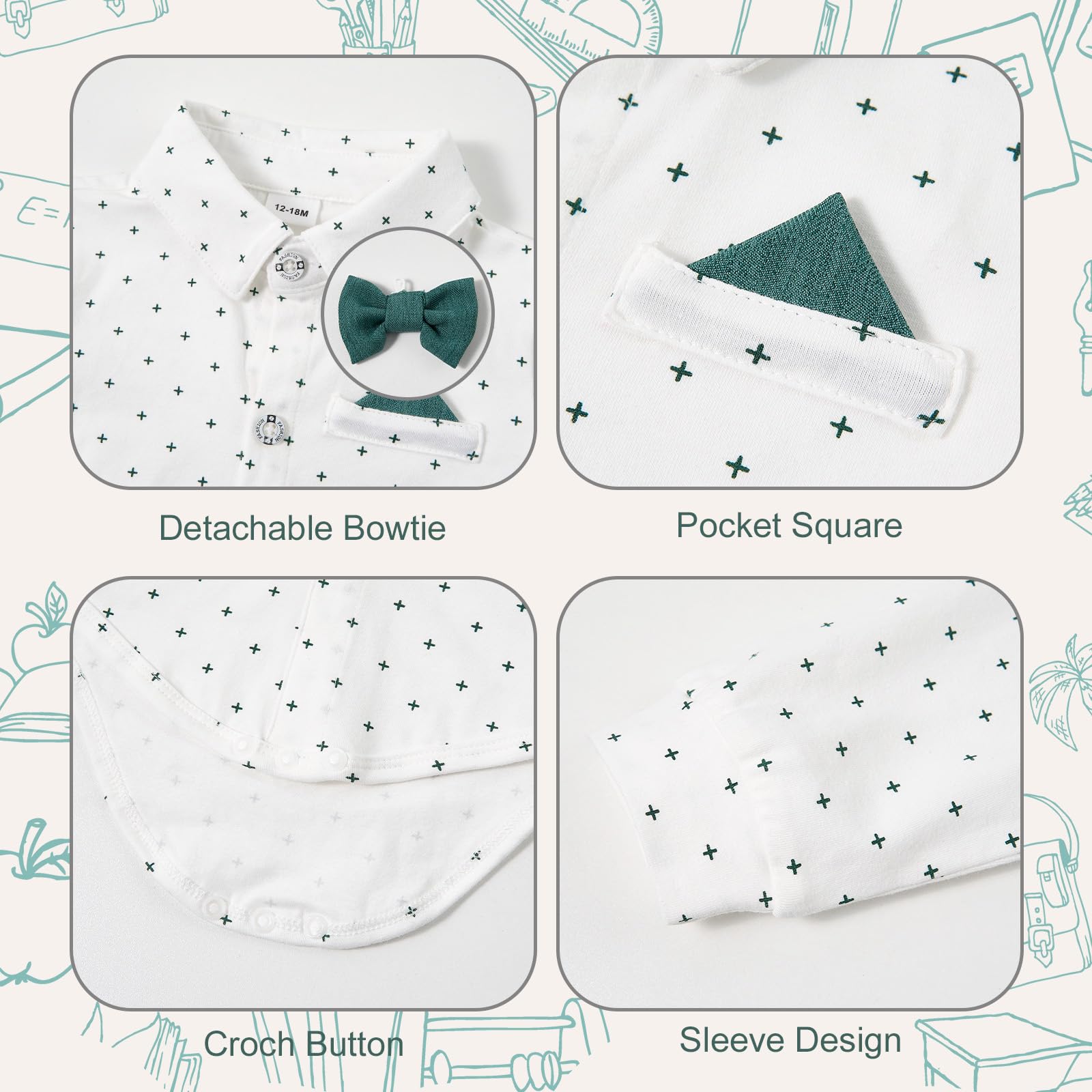Volunboy Bebé Niño Caballero Conjunto, Cuadros Camisa con Pajarita + Tirantes Pantalones 4 Piezas Traje Ropa