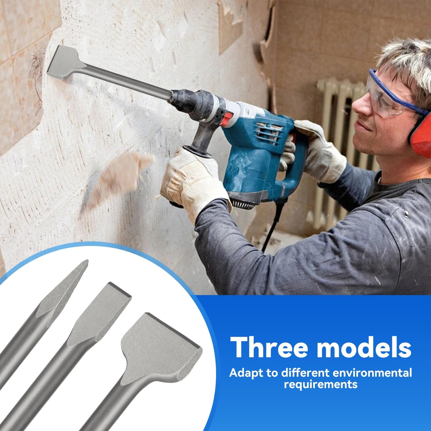 3-Piece SDS Max Chisel Set,18" SDS Max Rotary Hammer Drill Bit Set,Including Flat/Point/Wide Chisel, Home Improvement Tool Kit for Masonry,Concrete, Brick,Stone (3pcs,18'')