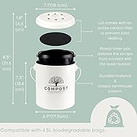 Vista 2 de Perfnique Contenedor de compost de cocina, contenedor de compostaje para encimera de 1.3 galones con tapa, cubo de compost interior incluye forro