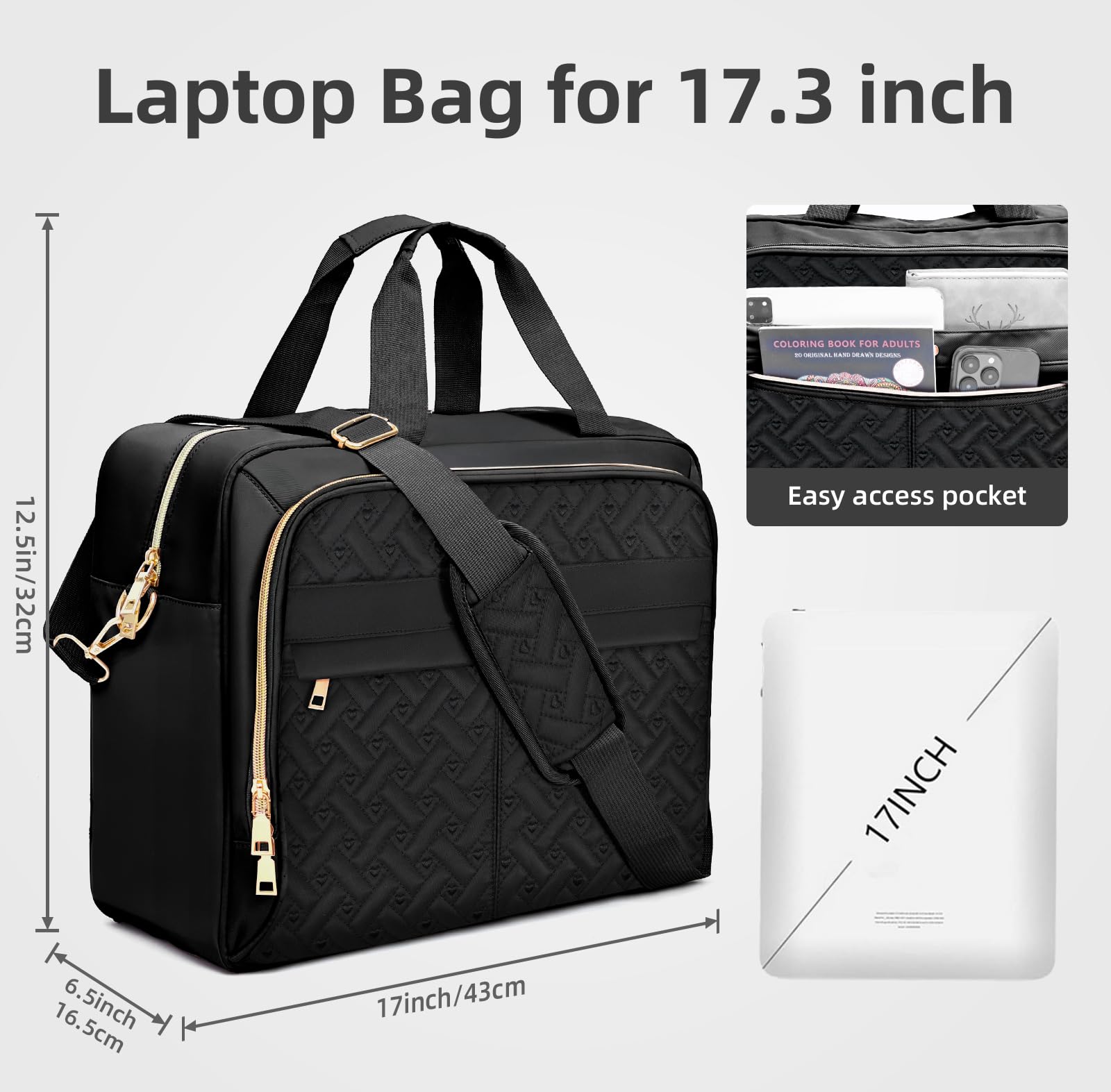 Torby na laptopa 17,3 cala dla kobiet, teczka dla kobiet, torba listonoszka, torba na ramię, torba na komputer, praca biznesowa, nauczyciel, biuro, podróż, wodoodporna, męska