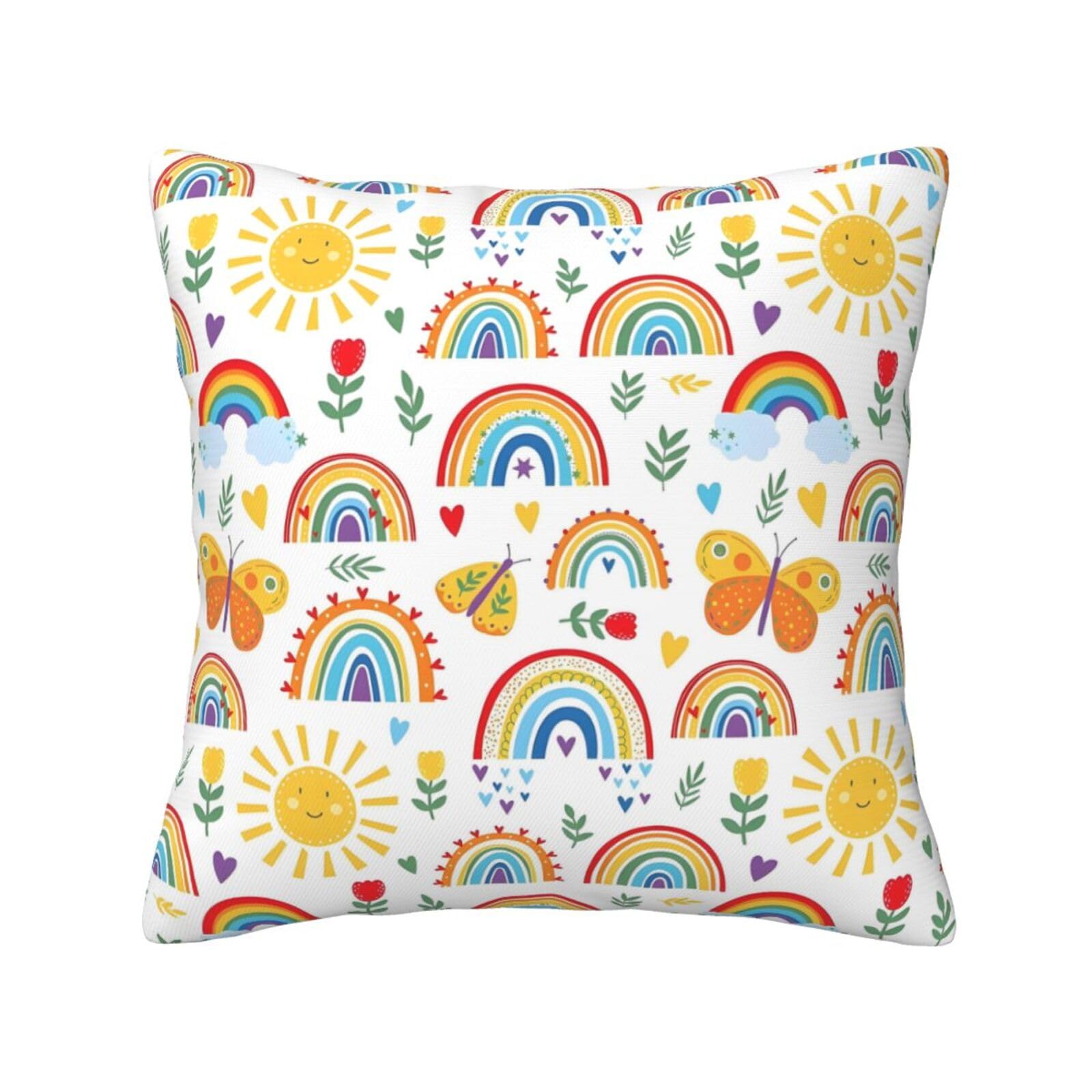 NTPYCO Fun Rainbow Pillow Cases for Girls Rainbow Throw Pillow for Living Room Bedroom Sofa Couch Style-1 18inx18in
