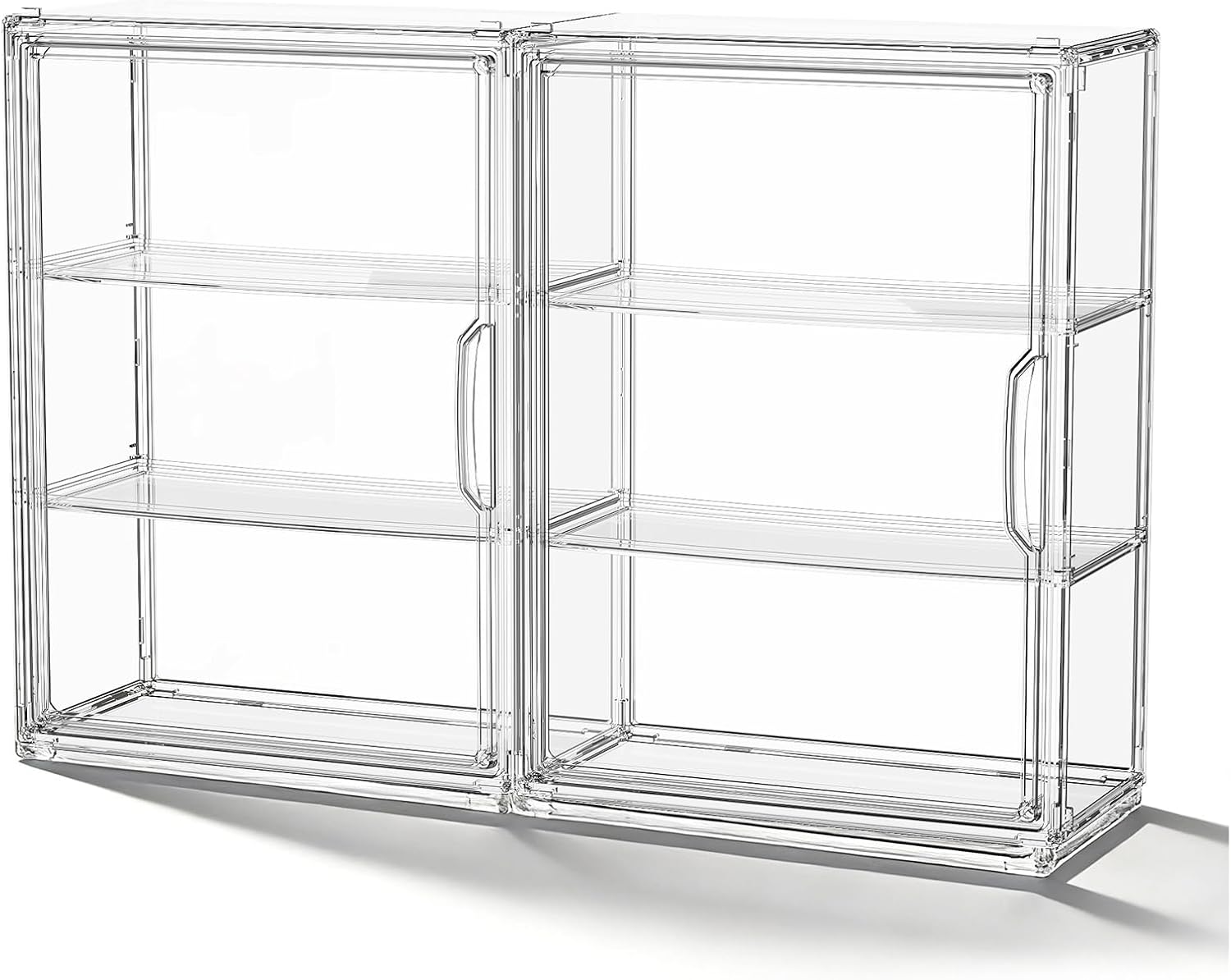 JOYZAN Acrylic Display Case for Collectibles, 2 Packs 3 Tiers Clear Display Case for Figures, Wall-Mounted Storage Box with Magnetic Door, Adjustable Figurine Display Shelf Dust-Proof Showcase