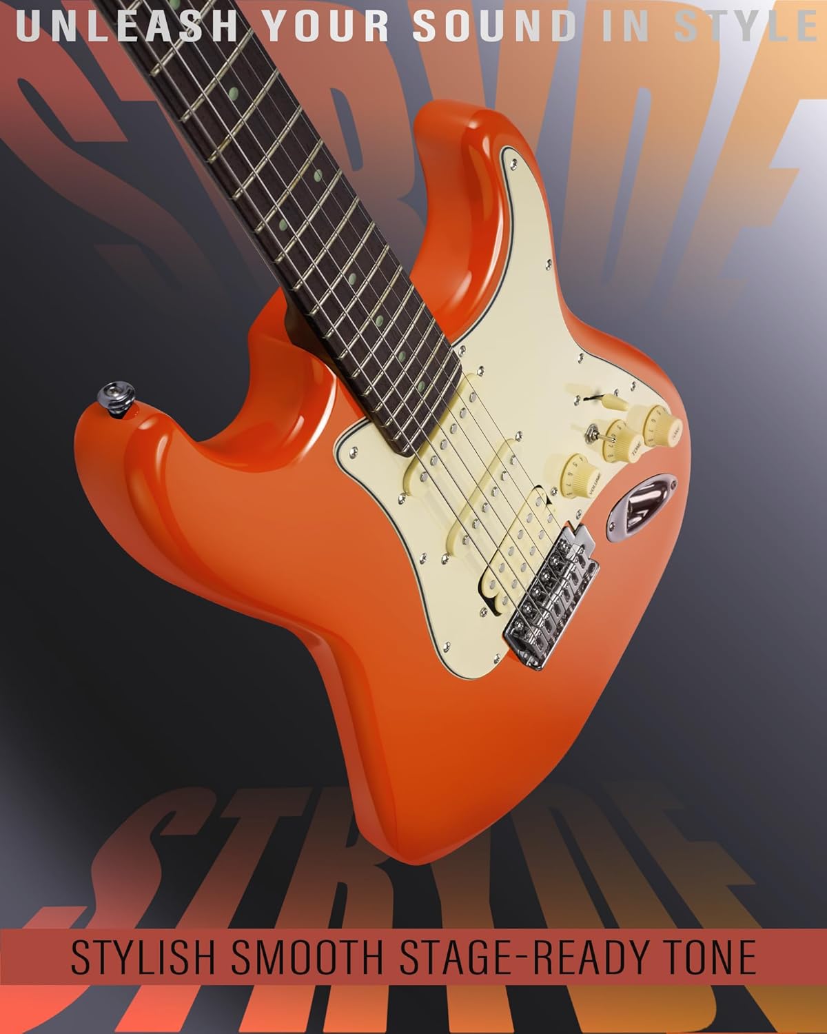 AKLOT Beginner Electric Guitar Kit: 10W Amp, Coil-Split HSS Pickups, Lesson Book, Roasted Maple Neck, Gig Bag, Tuner, Strap, Picks, Stryde Blaze Orange