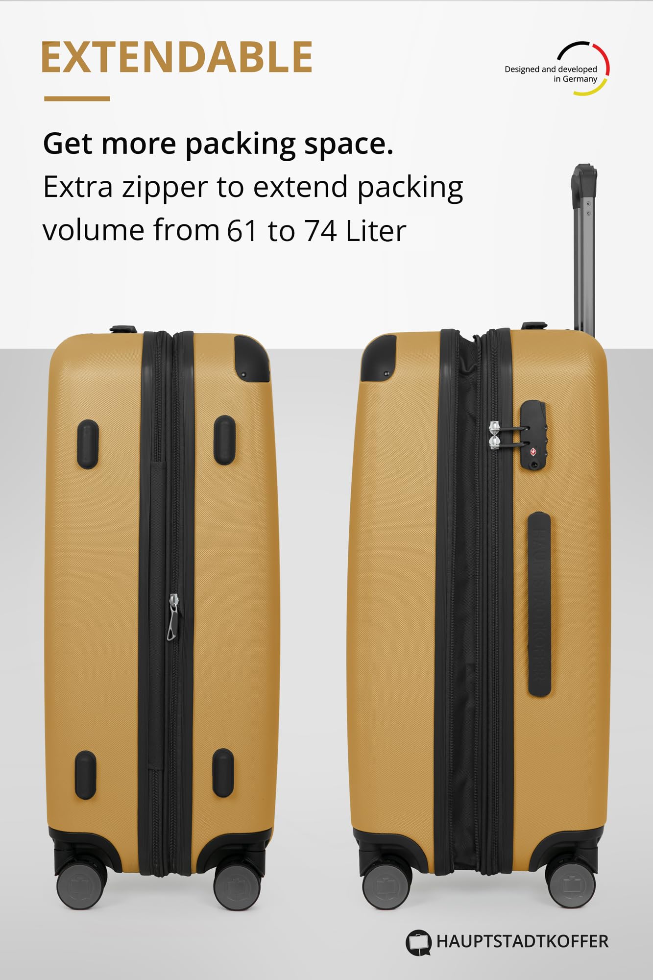 HAUPTSTADTKOFFER - Spree - Maleta rígida, Trolley expandible, Equipaje de Viaje, 4 Ruedas Dobles, TSA, 65 cm, 74 litros, Champán — view 336