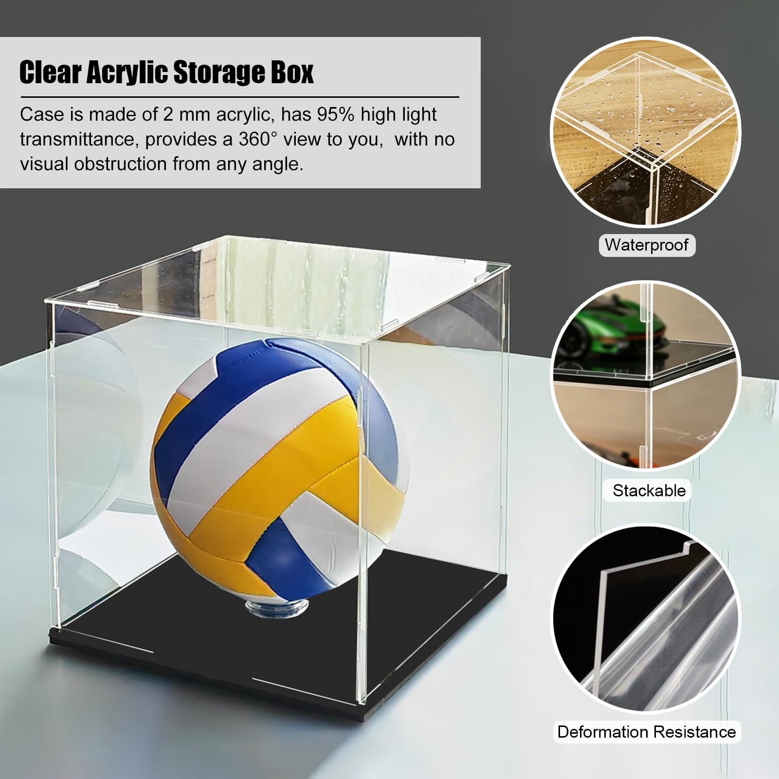 Teca Plexiglass Grande Cubo Porta Autografi con Supporto Rimovibile | Portaoggetti da Banco in Acrilico per Più Blocchi, Contenitore per Cimeli di Basket con Base Nera(30x30xH30cm/12x12x12in)