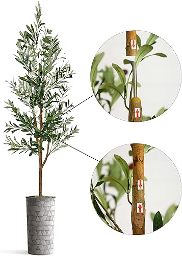 Miniatura 6 de Árbol artificial en macetero moderno con patrón triangular, olivo artificial de seda para decoración del hogar en interiores y exteriores, altura