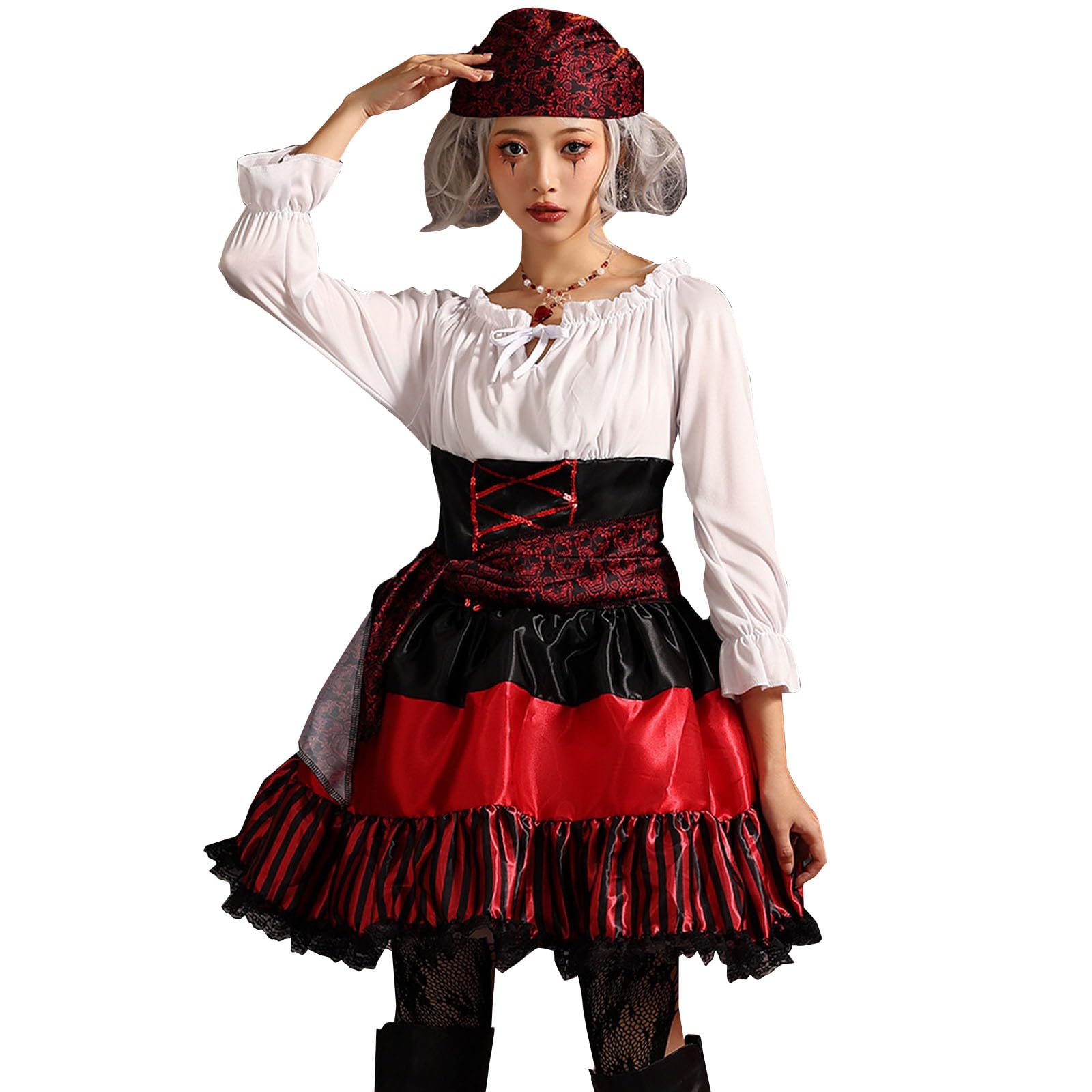 Karnevalskostüme Damen Piratenkostüm - Piratin Minikleid Festlich Strampler Langarm Partykleid Piraten Verkleidung Elegant Kleidung Swing Faschingskostüm Corsett Mottoparty Cosplay