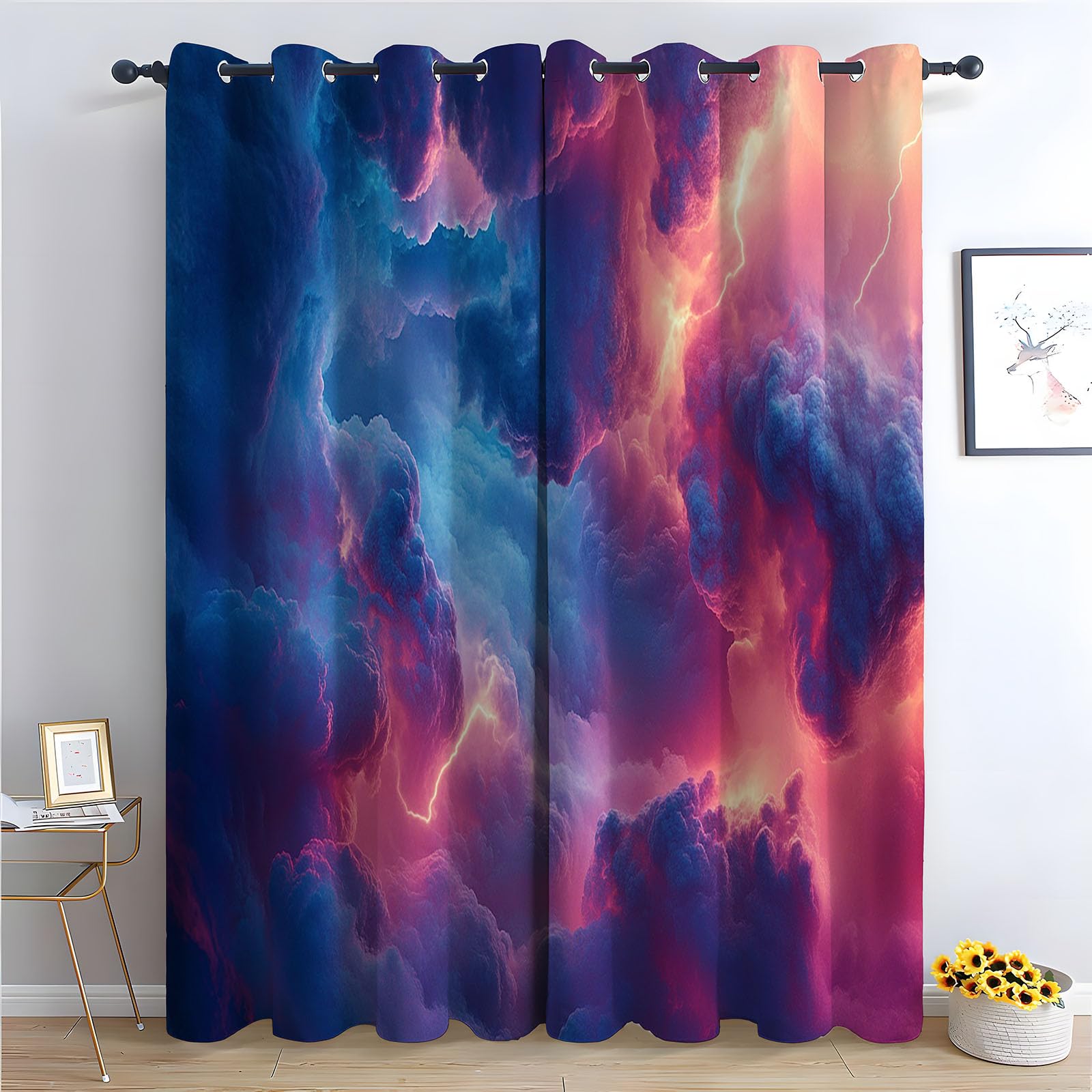 Rideau thermique de qualité supérieure style vintage abstrait orageux H140 x L110 cm