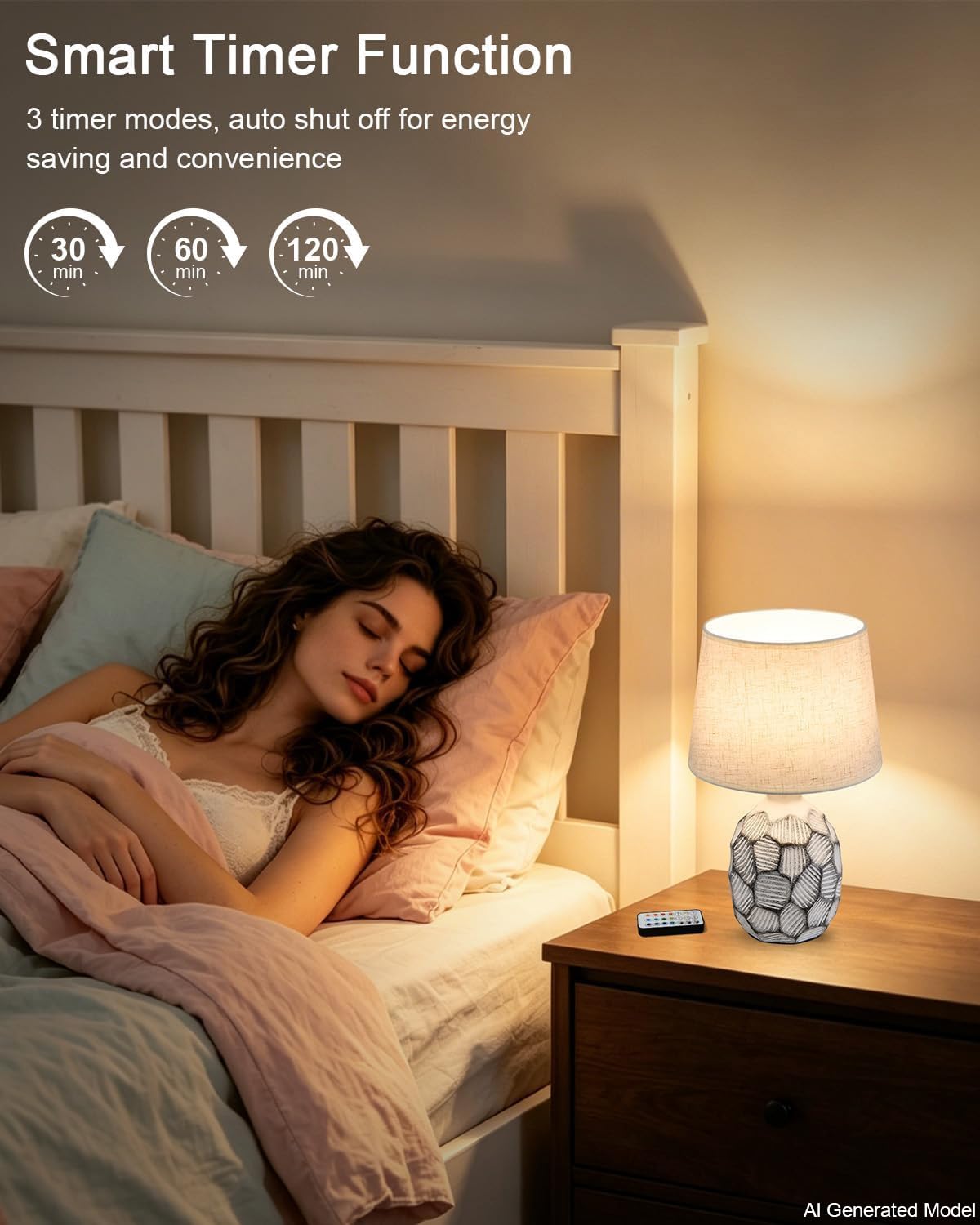 Piccola lampada da tavolo ricaricabile senza fili, 33 cm, base in ceramica costiera | Lampada da comodino a batteria, telecomando RGB, con telecomando, luce calda per camera da letto, soggiorno, cucina, patio