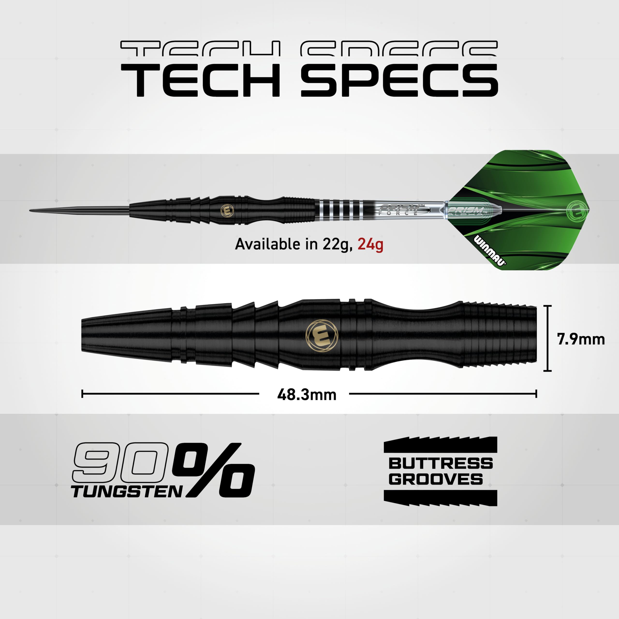 WINMAU Sniper Black 90% Steel Darts 24G