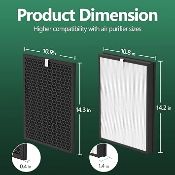 Replacement Filter Set, Compatible with Green Air Encore Purifier, 2 Set (Contains 2 Pack Premium Fliters + 2 Activated Carbon Filters)