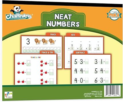 Channies Neat Numbers Workbook, Visual Pre K - Kindergarten Math Workbook, Effective Color-Coded Preschool Summer Workbook with 3 Fun & Easy Ways to Learn Basic Math, 80 Pages