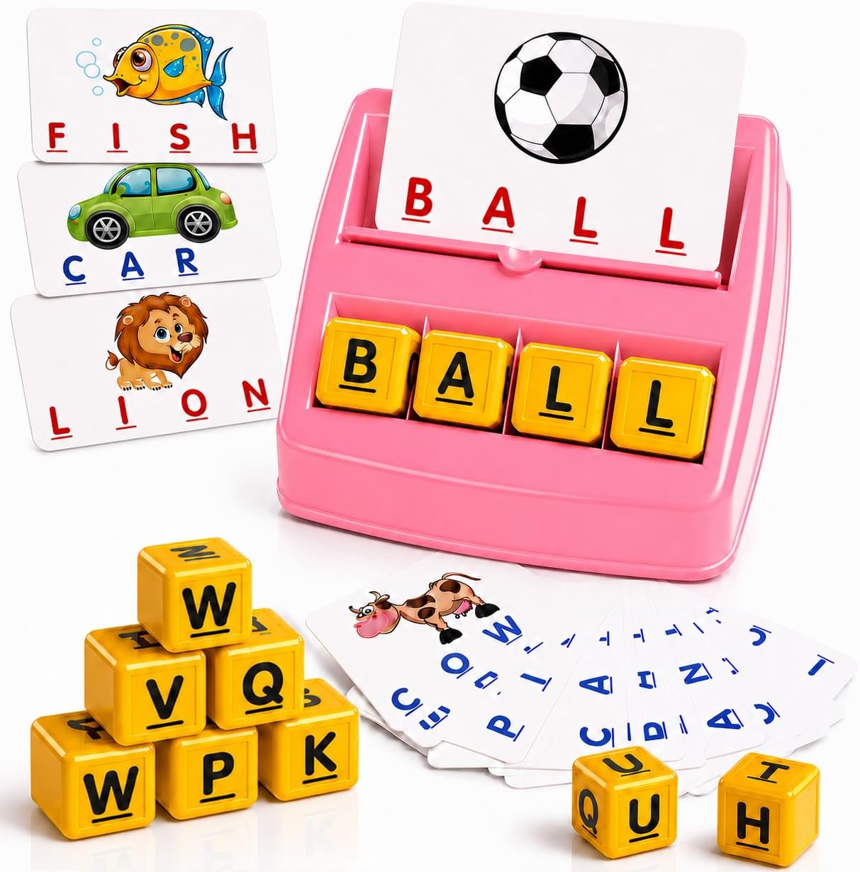 Educational Toys for Kids，Matching Letter Game for Kids Ages 3 4 5 6 7,Learning Toys Spelling Game for Kids 3-7,Birthday Gift for Boys Girls-Pink