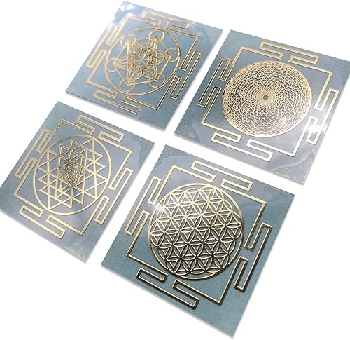 Pegatina metálica chapada en oro con mandala de geometría sagrada (juego de 4 piezas) Metal Energy Decal (dorado)