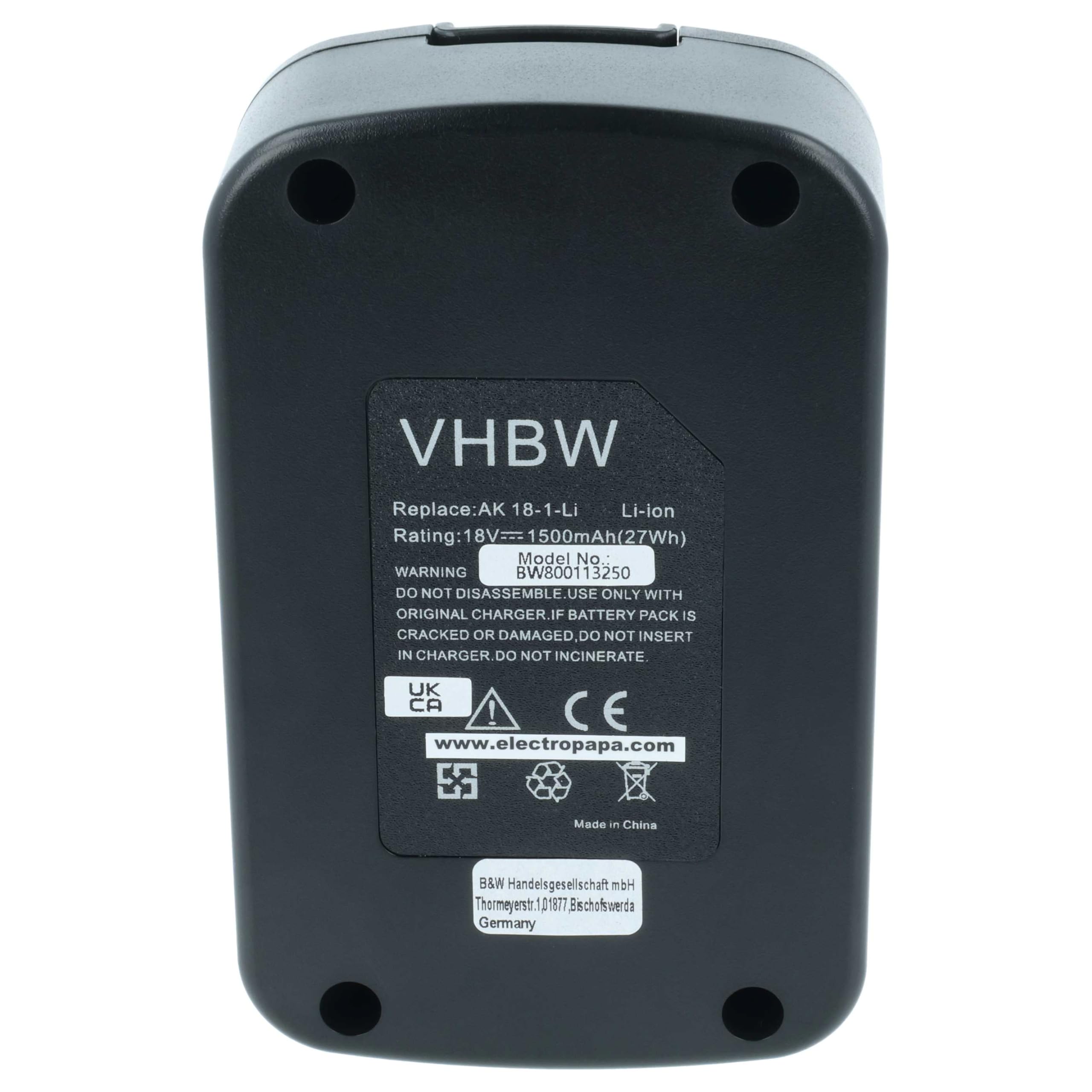 vhbw akumulator litowo-jonowy 1500 mAh (18 V) nadaje się do elektronicznych matryc narzędzi AK 18-1-Li zastępuje 120.300.650.