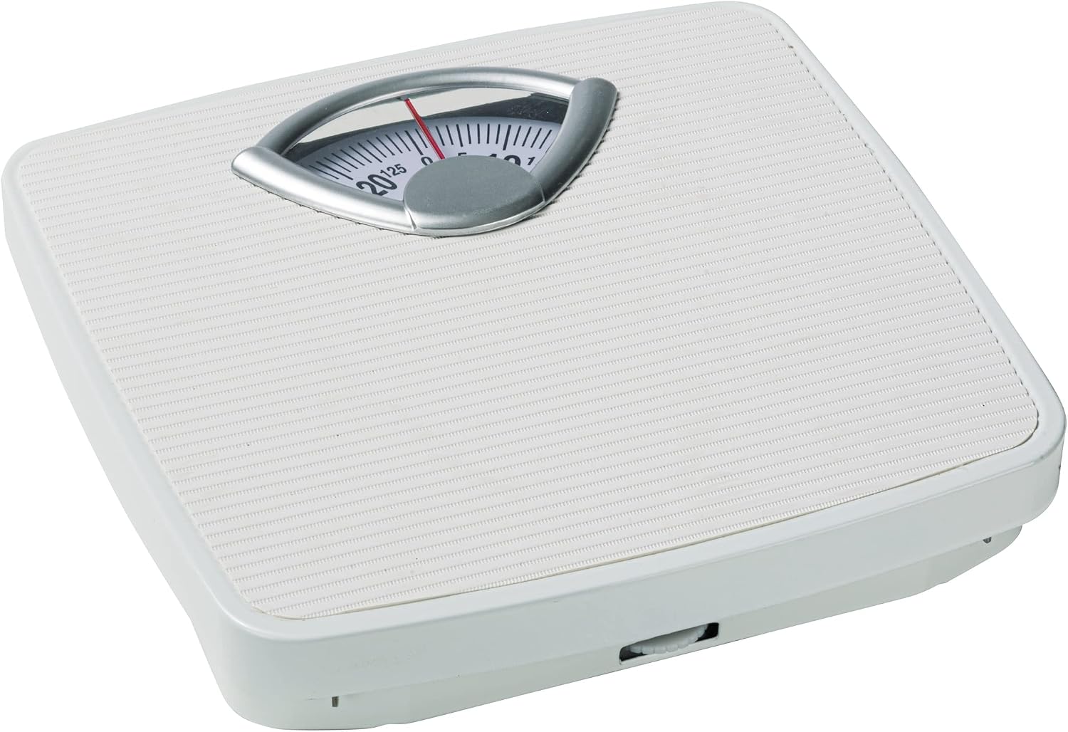 WENKO Mechanical, Precise, Analog Body Scale with Large Scale and Non-Slip Tread, Measuring Range up to 130 kg in 1 kg Steps, Metal housing in White, 27 x 4.5 x 26.5 cm