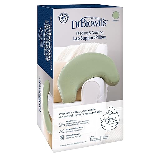 Dr. Brown's Almohada de apoyo para regazo de alimentación y lactancia con funda, espuma viscoelástica premium, soporte firme receptivo, color verde